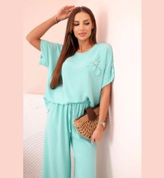 Снимка на Kesi Włoski Women's viscose set with decorative flower and wide trousers - mint