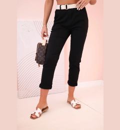 Снимка на Kesi Włoski Women's viscose trousers with belt and rolled up leg black