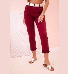 Снимка на Kesi Włoski Women's viscose trousers with belt and rolled up leg burgundy