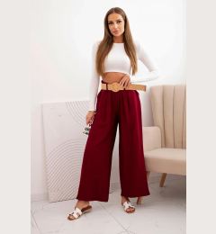 Снимка на Kesi Włoski Women's viscose trousers with decorative belt burgundy