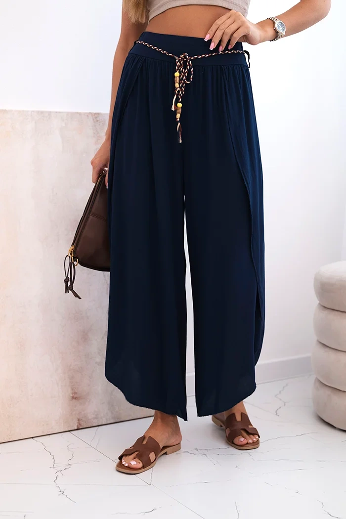 Снимка на Kesi Włoski Women's viscose trousers with leg slit navy blue