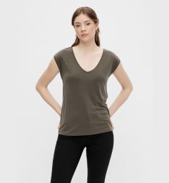 Снимка на Khaki basic t-shirt Pieces Kamala - Women's