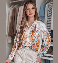 Снимка на Koszula damska oversize w kwiaty BLOSSIVA jasnobeżowa Dstreet