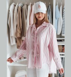 Снимка на Koszula damska oversize z dłuższym tyłem SAMONE w różowo-białe paski Dstreet