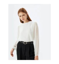 Снимка на Koton Chiffon Blouse Round Neck Long Pleated Tulle Sleeves