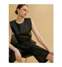 Снимка на Koton Women's Leather-Look Crew Neck Short Sleeve Blouse