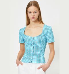 Снимка на Koton Women's Turquoise White Checked Blouse