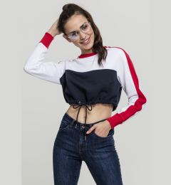 Снимка на Ladies Cropped 3-Tone Stripe Crew Nautical/White/Fiery Red