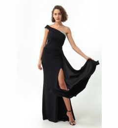 Снимка на Lafaba Women's Black One-Shoulder Long Evening Dress with Stones.