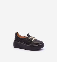 Снимка на Lewski Shoes Дамски кожени обувки на платформа черни Lewski