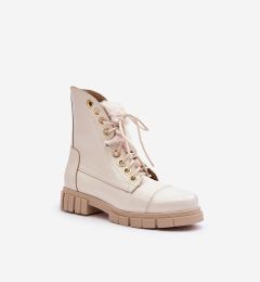 Снимка на Lewski Shoes Кожени дамски боти с изкуствен косъм светло бежови Lewski 3296