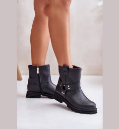 Снимка на Lewski Shoes Кожени дамски боти с плосък ток Черни Lewski 3610