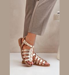Снимка на Lewski Shoes Кожени Сандали На Плосък Ток Зазу 3686 Златни