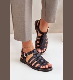 Снимка на Lewski Shoes Кожени сандали на плосък ток Зазу 3686 черни