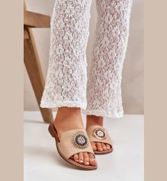 Снимка на Lewski Shoes Кожени Сандали С Декорация На Плосък Ток Бежови Левски