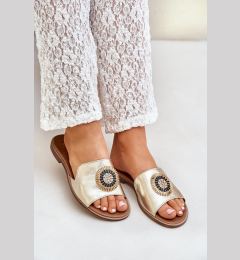 Снимка на Lewski Shoes Кожени сандали с декорация на плосък ток Зазу