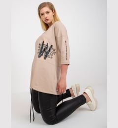 Снимка на Light beige cotton blouse larger size with printed design