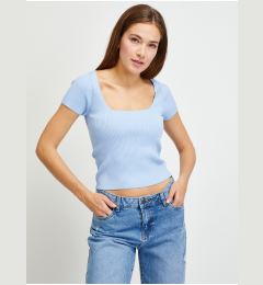 Снимка на Light blue Women Ribbed Cropped T-Shirt Guess - Women