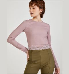 Снимка на Light pink T-shirt with lace TALLY WEiJL - Women's
