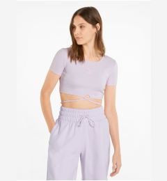 Снимка на Light Purple Women's Ribbed Cropped T-Shirt with Drawstring Puma - Women