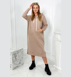 Снимка на Long dress with a hood in dark beige color