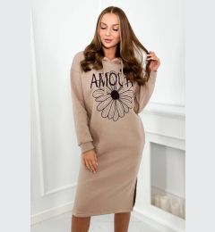 Снимка на Long insulated dress with dark beige embroidery