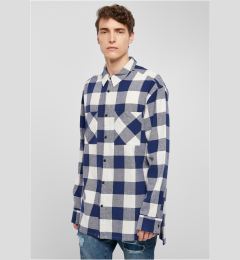Снимка на Long oversized checkered shirt navy blue/cream