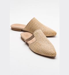 Снимка на LuviShoes PESA Cream Women's Slippers with Straw Stones.