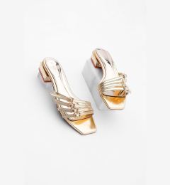 Снимка на Marjin Women's Blunt Toe Banded Heeled Slippers Leykes Gold