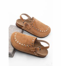 Снимка на Marjin Women's Genuine Leather Eva Sole Closed Front Staples Daily Sandals Bolve tan.