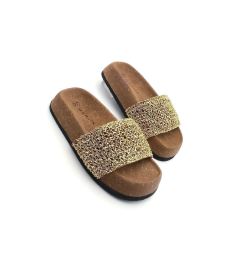 Снимка на Marjin Women's Hand Knitted Cork Patterned Sole Daily Slippers Linta Gold