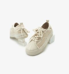 Снимка на Marjin Women's Thick Sole Linen Fabric Sneaker Sports Shoes Pearl Beige