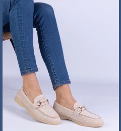 Снимка на marka niezdefiniowana Beige eco-suede loafers with perforation and gold embellishment Marusso