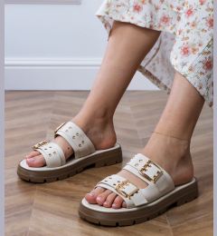 Снимка на marka niezdefiniowana Beige flat sandals with buckles on straps Liluna