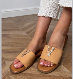 Снимка на marka niezdefiniowana Beige flip-flops with a gold ornament Flavis