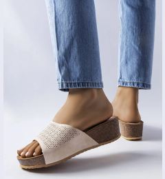 Снимка на marka niezdefiniowana Beige lace wedge mules Bourque