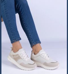 Снимка на marka niezdefiniowana Beige sneakers decorated with brocade and rhinestones Savina