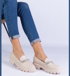 Снимка на marka niezdefiniowana Beige women's loafers decorated with rhinestones Talentino