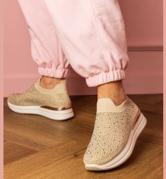 Снимка на marka niezdefiniowana Beige women's platform sneakers with rhinestones Luizet