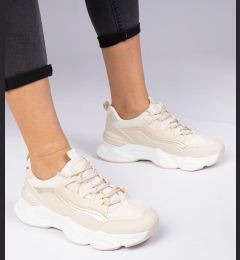 Снимка на marka niezdefiniowana Beige women's sneakers with gold accents Kella