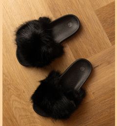 Снимка на marka niezdefiniowana Black children's fur slides Malinka