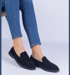 Снимка на marka niezdefiniowana Black classic loafers with perforation from eco-suede Sargossi