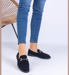 Снимка на marka niezdefiniowana Black eco-suede loafers with an openwork pattern and gold embellishment Truffi