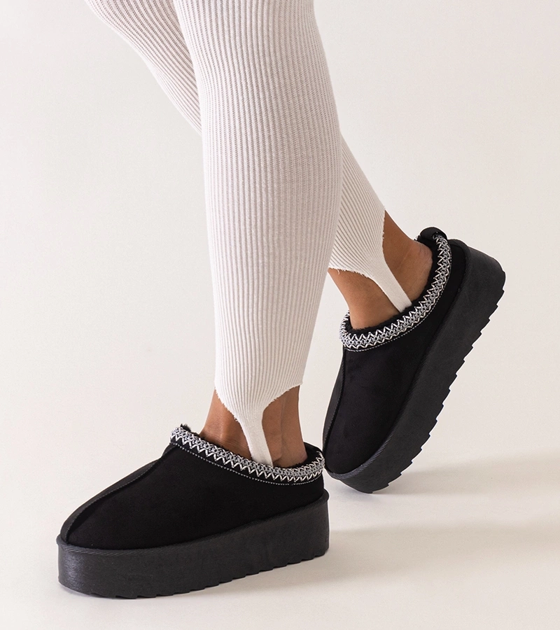 Снимка на marka niezdefiniowana Black embroidered slippers on a high platform Luanela