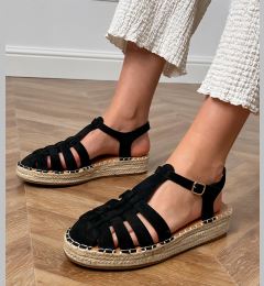 Снимка на marka niezdefiniowana Black faux suede gladiator espadrille sandals Talejda