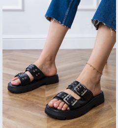 Снимка на marka niezdefiniowana Black flat sandals with buckles on straps Liluna