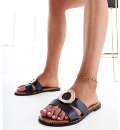Снимка на marka niezdefiniowana Black flip-flops with a gold ornament and cutouts on the strap Satima