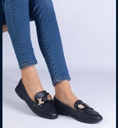 Снимка на marka niezdefiniowana Black loafers decorated with a bow and a gold teddy bear Nensi