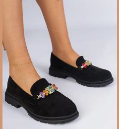 Снимка на marka niezdefiniowana Black loafers decorated with stones Liliana