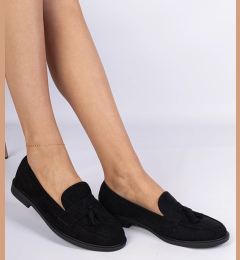 Снимка на marka niezdefiniowana Black loafers made of eco-suede with fringes Marimel